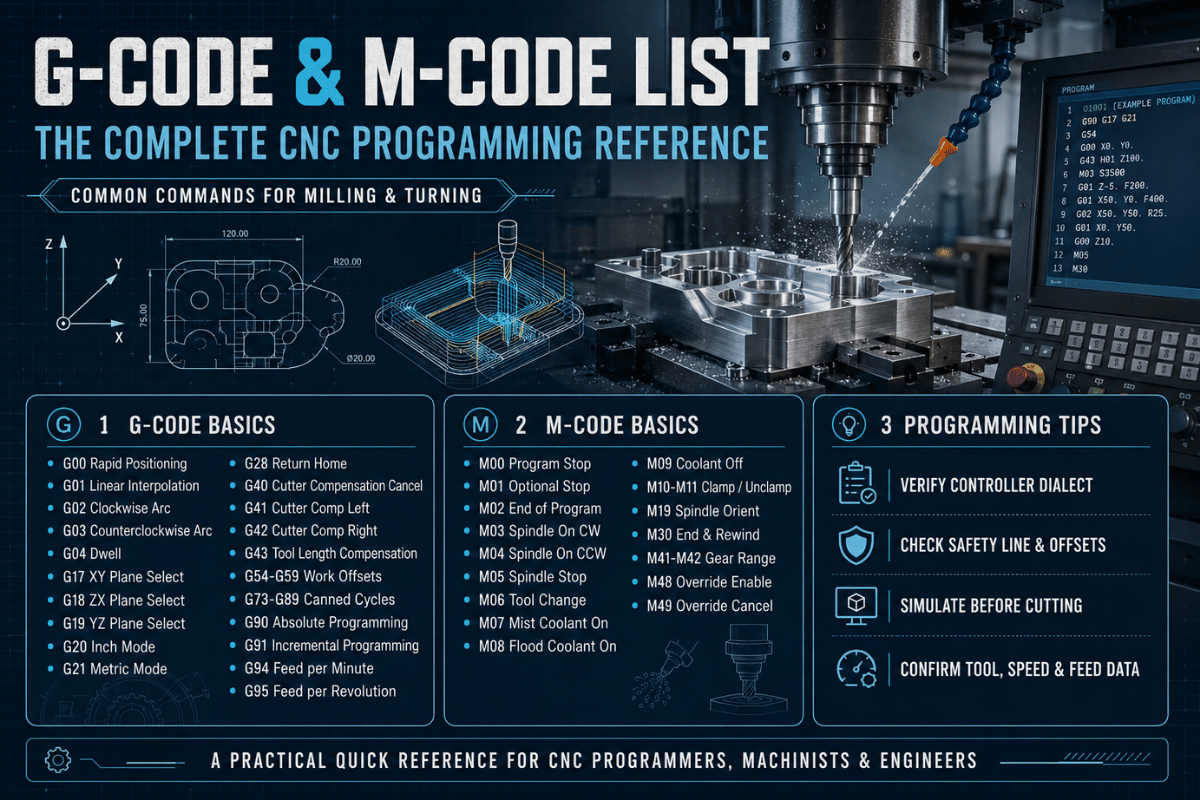 G-Code & M-Code List: The Complete CNC Programming Reference