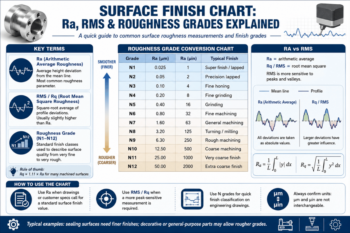 Surface Finish Chart: Ra, RMS & Roughness Grades Explained