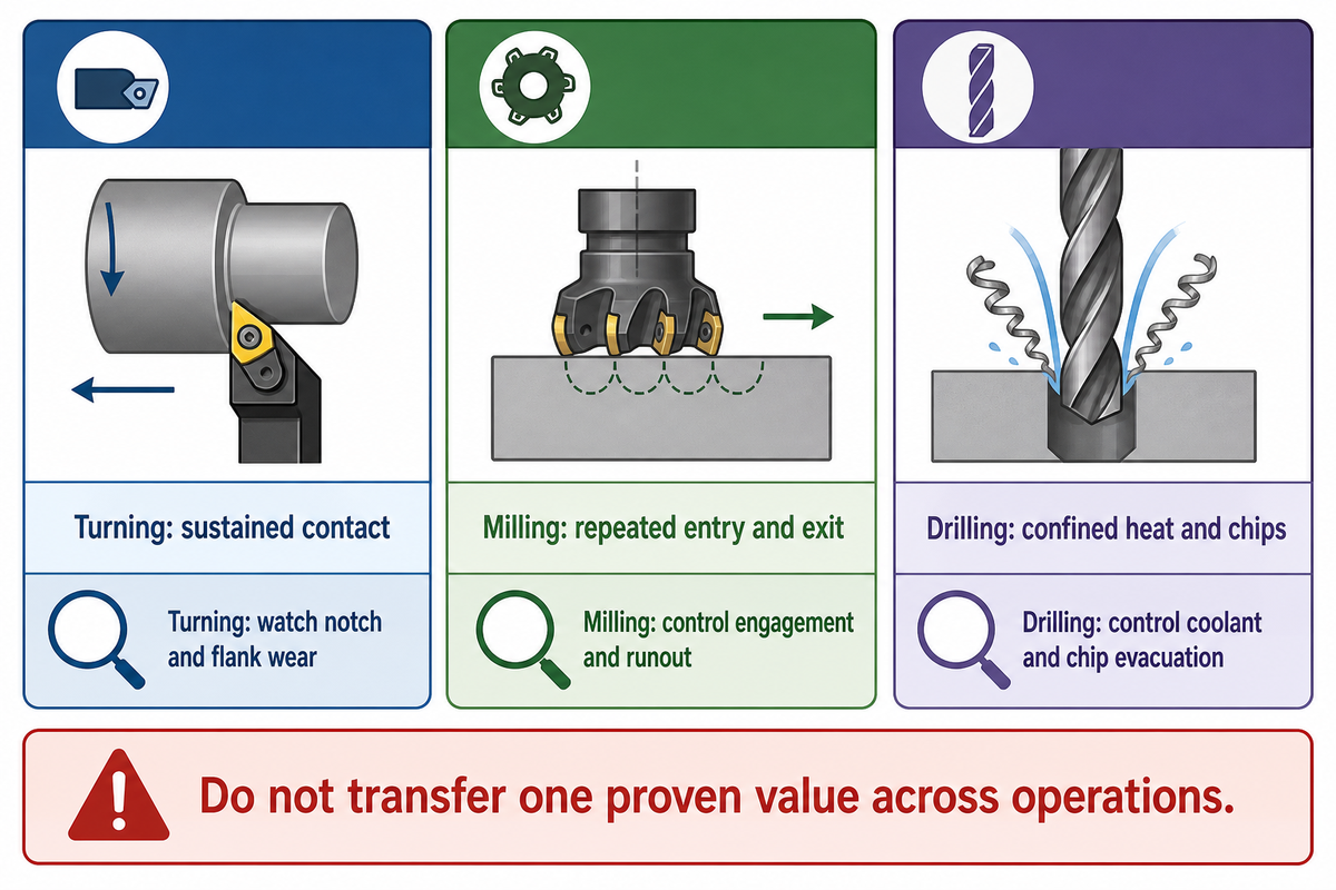 Turning, milling and drilling need different Inconel controls — source: cited machining studies.
