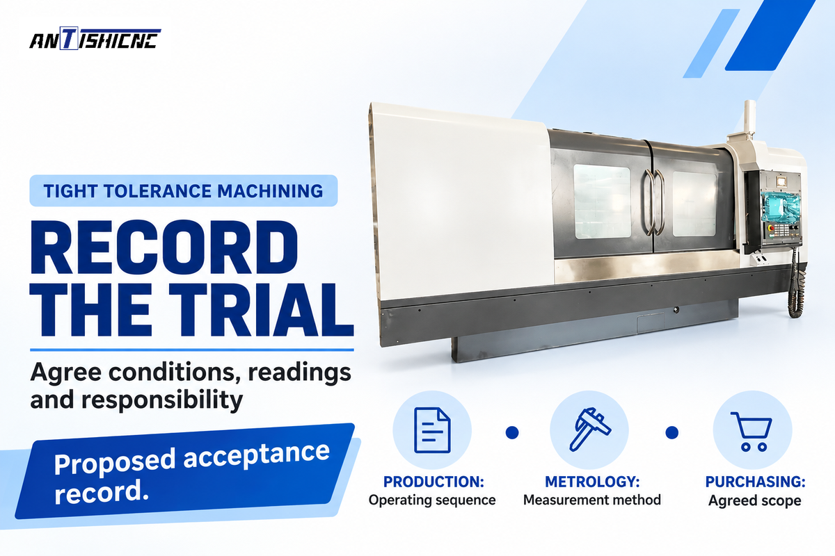 A proposed nine-condition trial assigns production, metrology and purchasing; ISO 230-2 and ISO 13041 scopes differ.